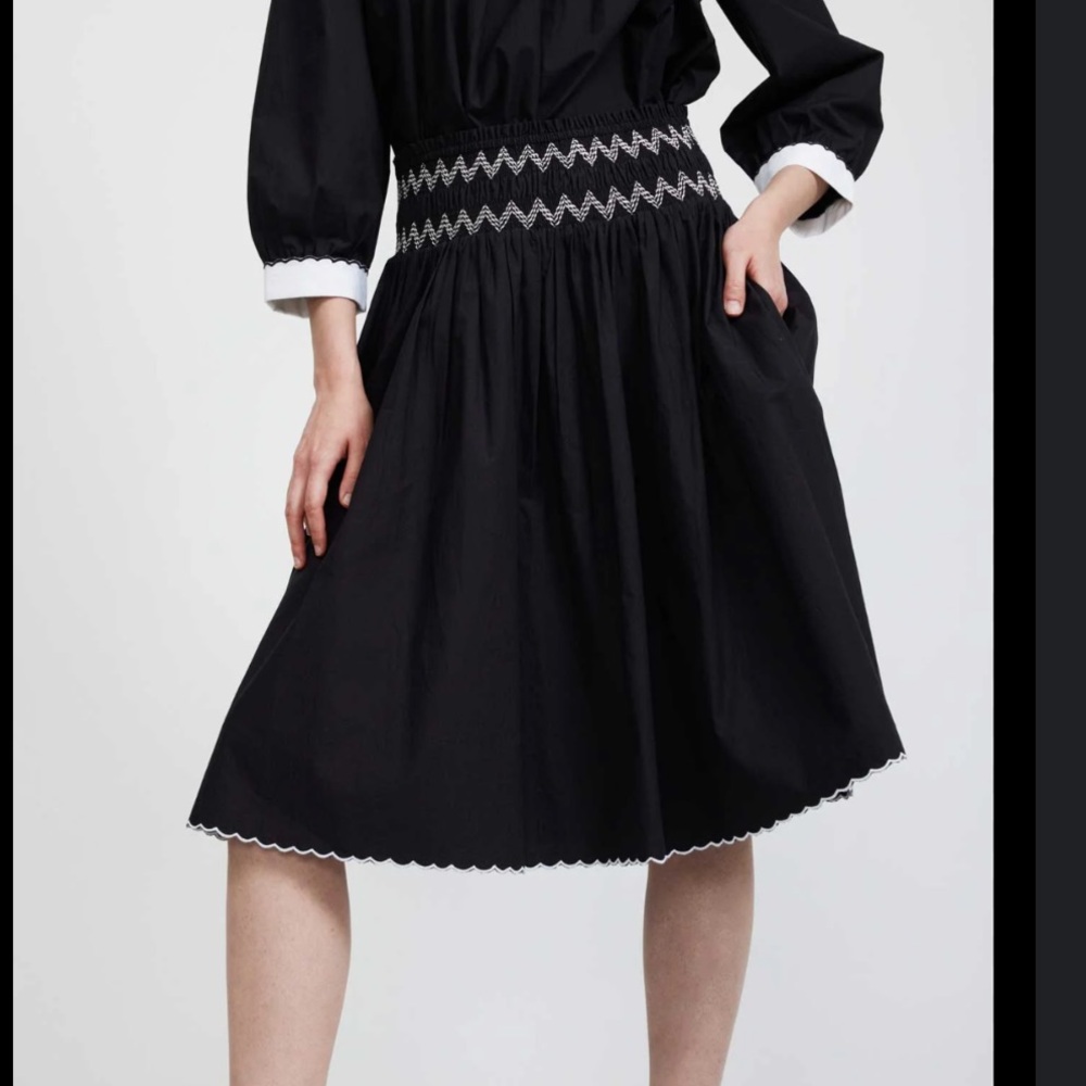 Batsheva Black Skirt with Scalloped Hem